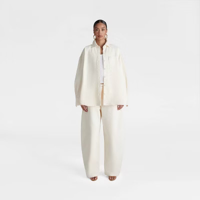 KBB by KAHLANA Women's 'The Samira Long Sleeve Collared Denim Button Down' - Cream | Target