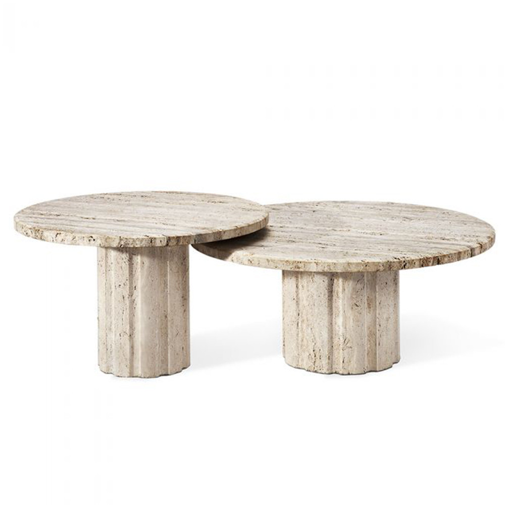 Interlude Amerigo Mid Century Modern Cream Marble Coffee Table - Set of 2 | Kathy Kuo Home