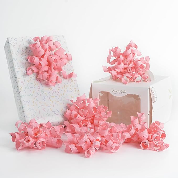 HUIHUANG Pink Bows for Gift Wrapping, Pink Curly Ribbon Bows Self Adhesive Burst Gift Bow for Pre... | Amazon (US)
