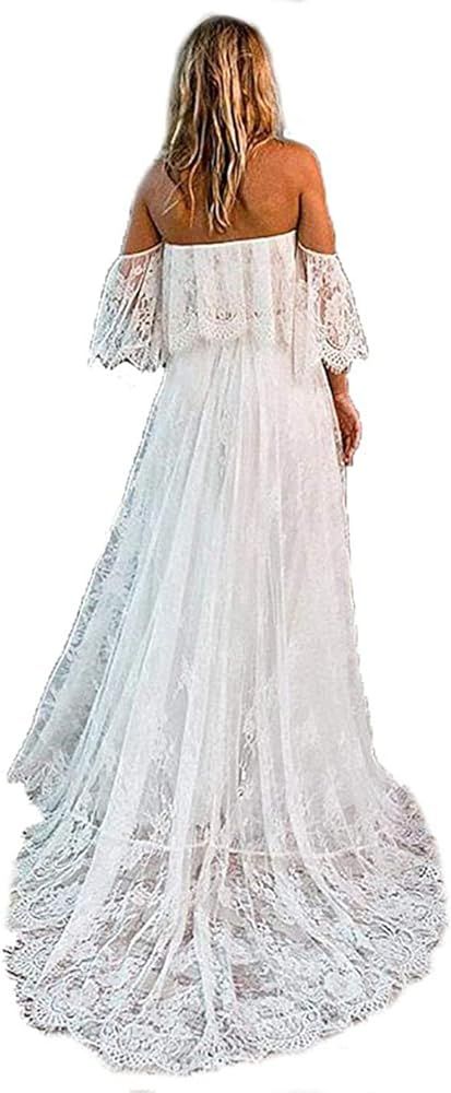 Tsbridal Lace Boho Wedding Dress Off The Shoulder Wedding Dresses | Amazon (US)