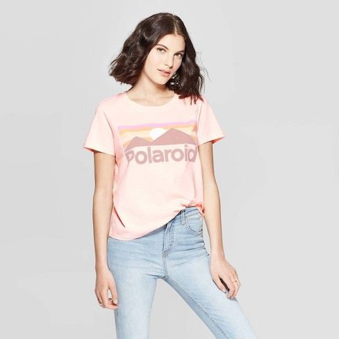 Women's Polaroid Short Sleeve Graphic T-Shirt (Juniors') - Blush | Target