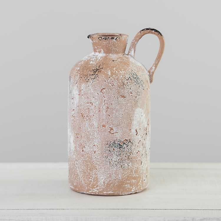 Antiqued White Earthenware Pitcher Vase | Kirkland's Home