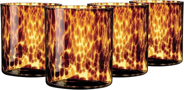 Joseph Sedgh Collection Tortoise Shell DOF Lowball Glass Set of 4 \u2013 10.15 oz Borosilicate Wh... | Amazon (US)