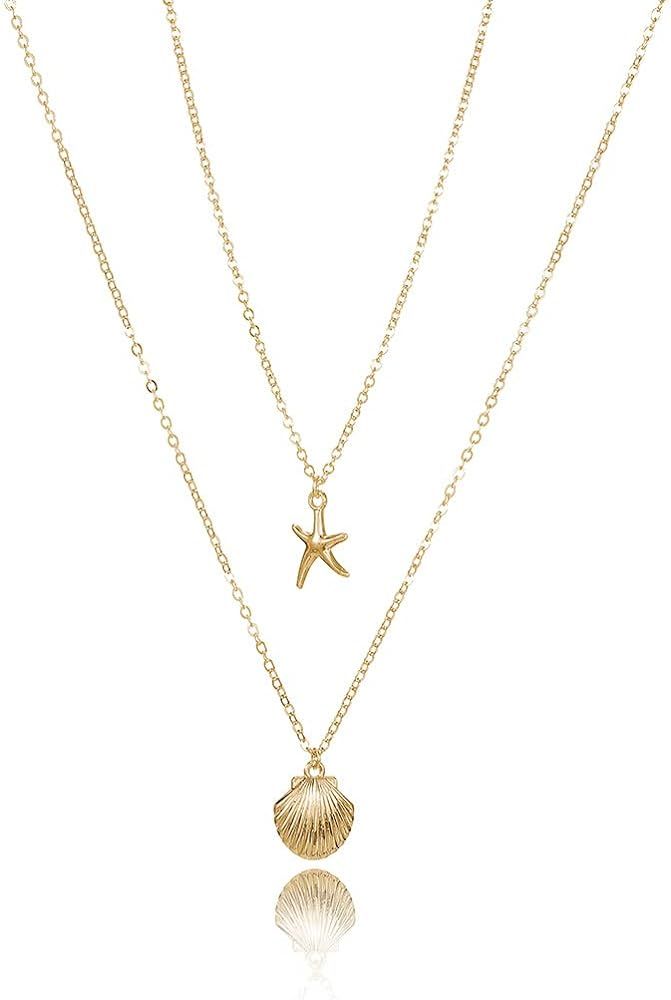 Tgirls Boho Layered Necklace with Starfish and Shell Pendant for Women and Girls XL-64 | Amazon (US)