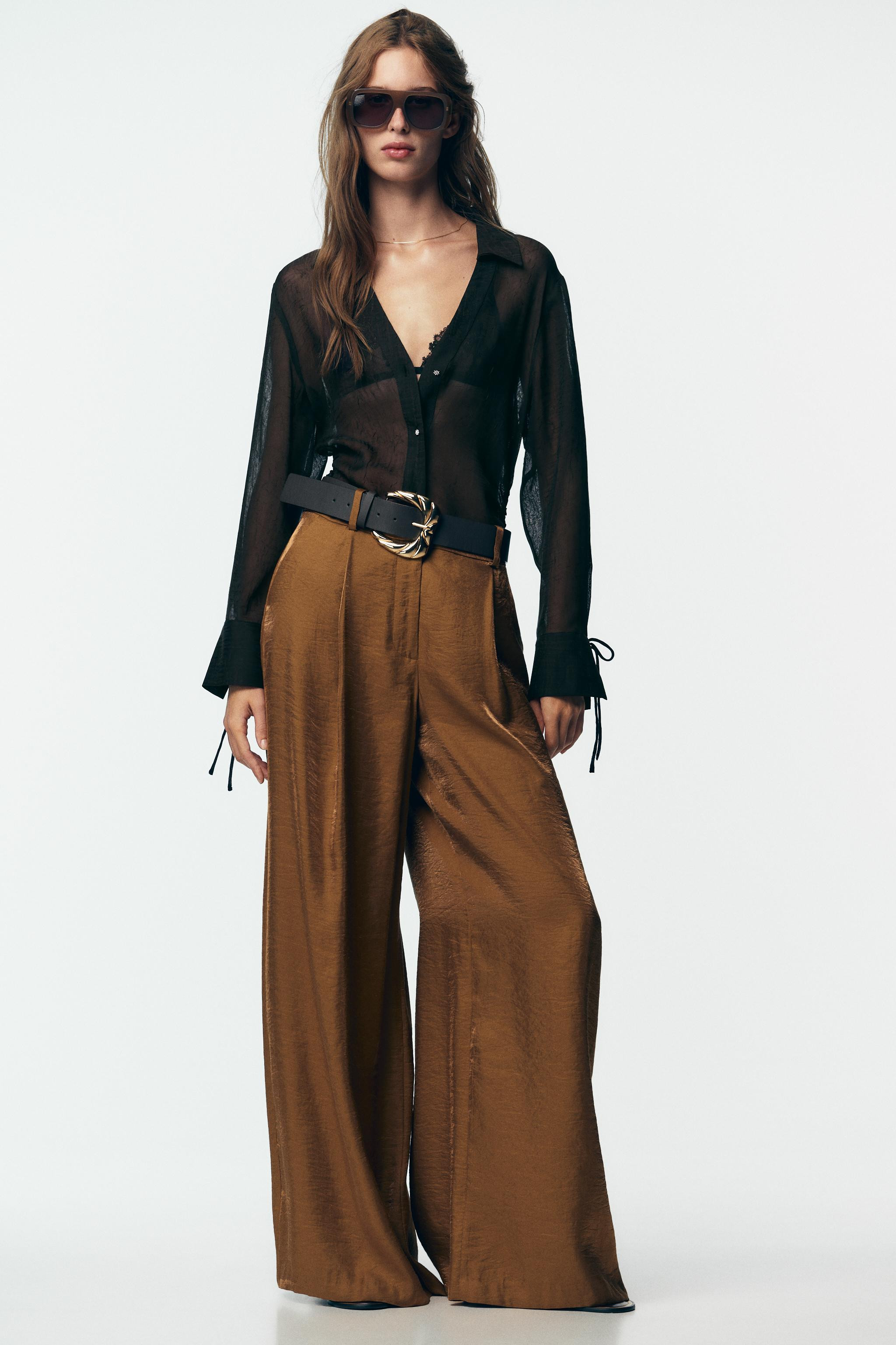 SATIN WIDE LEG BELTED PANTS | Zara US