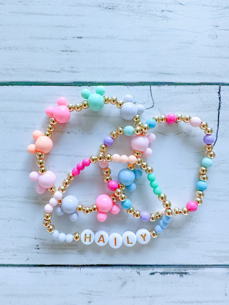 Mickey Ice Cream Three Bracelet Gold Stack , Personalized Bracelet, Mickey Bracelet, Custom Brace... | Etsy (US)