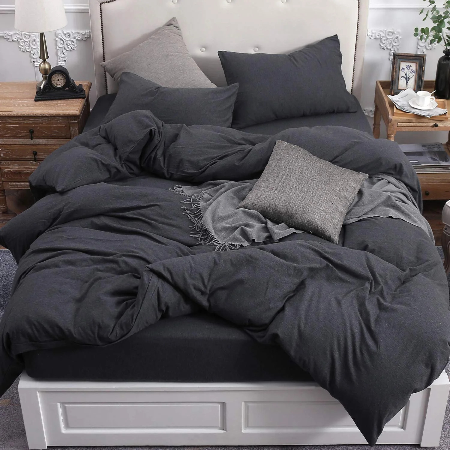 Pure Era Solid Print Cotton Washable Duvets Cover Sets, King, Charcoal Grey - Walmart.com | Walmart (US)