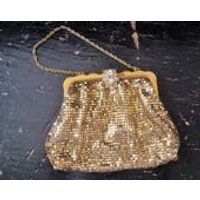 SALE Vintage Whiting  Davis Gold Mesh Small Evening Handbag Art Deco Rhinestone Clasp | Etsy (US)