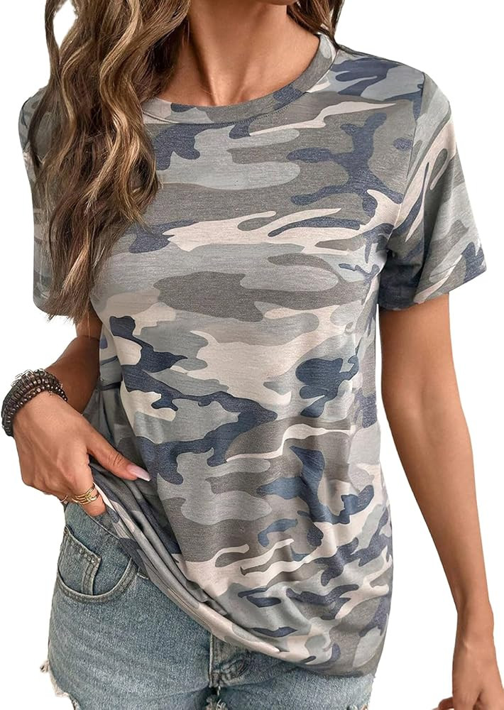 EVALESS Womens Summer Tops Casual Graphic Tees Crewneck Short Sleeve Shirts Spring 2026 Fashion T... | Amazon (US)