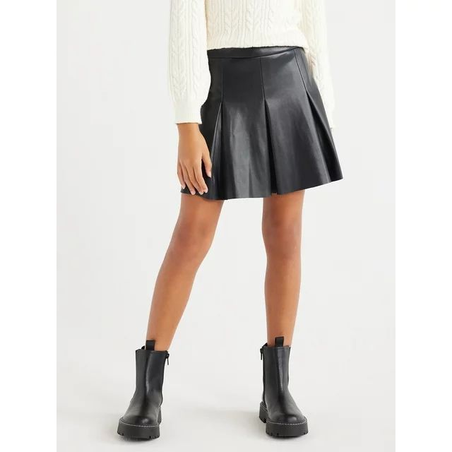 Scoop Girls Faux Leather Pleated Mini Skirt, Sizes 4-18 | Walmart (US)