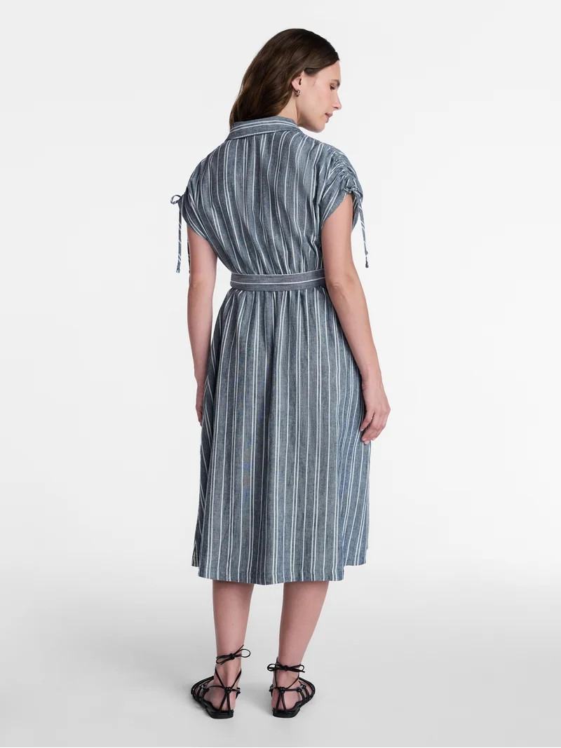 Time and Tru Women's Short Sleeve Midi Linen Shirt Dress, Sizes XS-XXXL | Walmart (US)