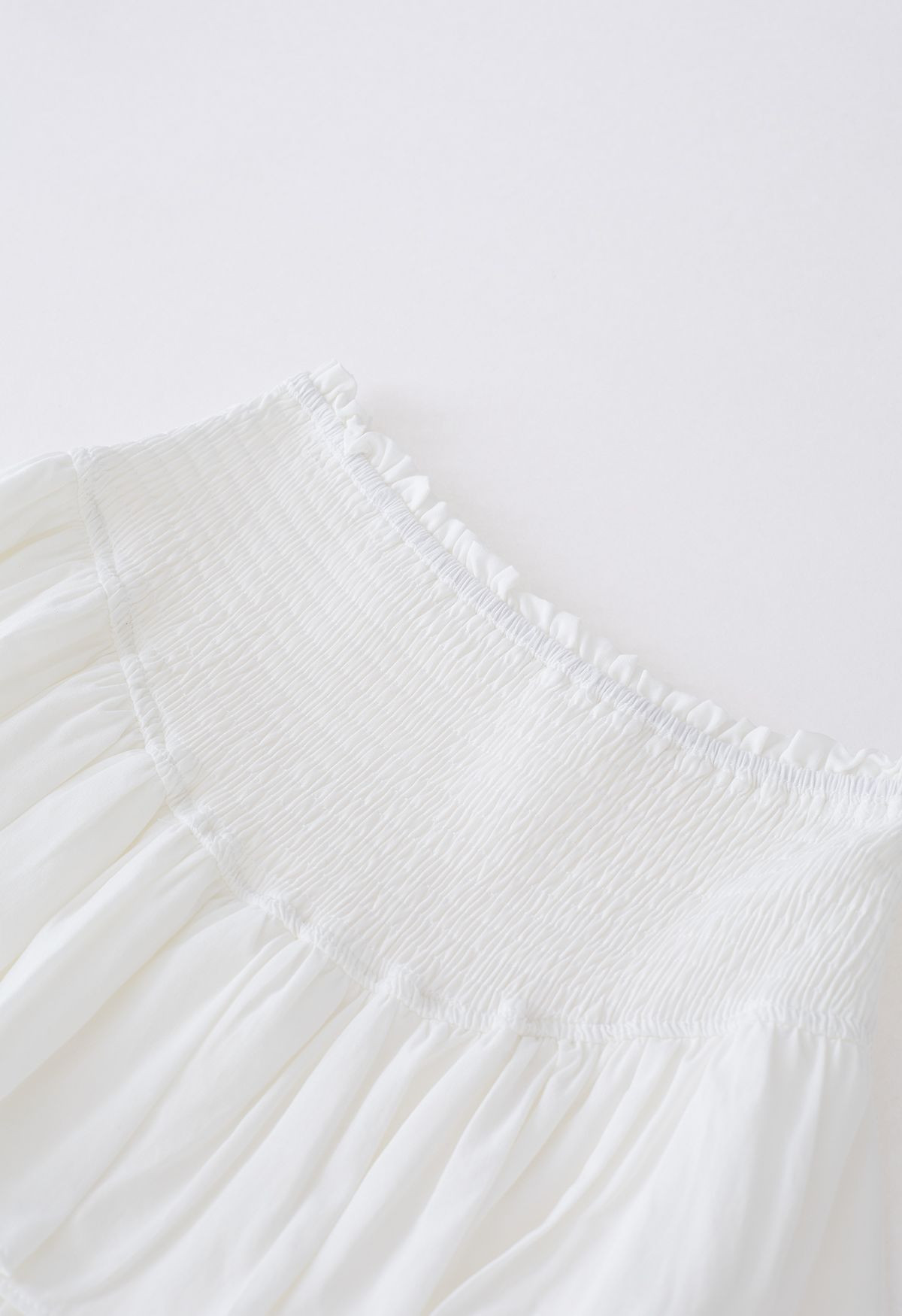 Tiered Ruffle Shirred Waist Mini Skirt in White | Chicwish