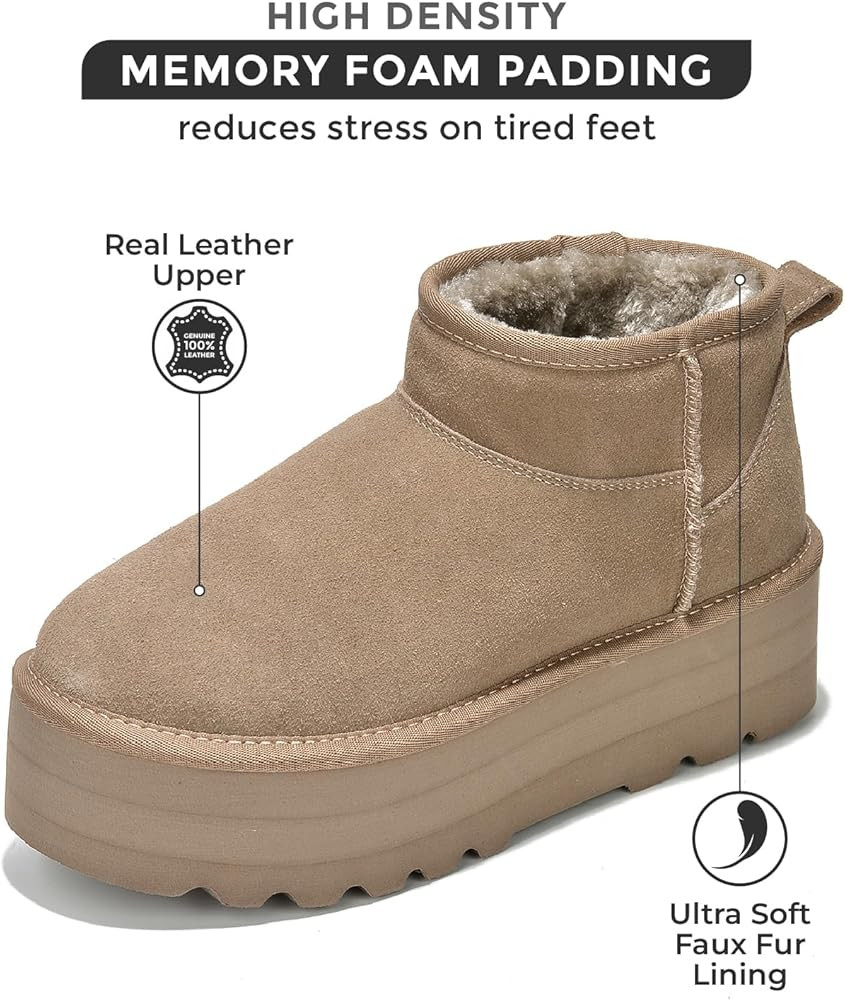 Project Cloud 100% Genuine Suede Leather Ankle Boots for Women - Fur Boots Memory Foam Insole Wom... | Amazon (US)