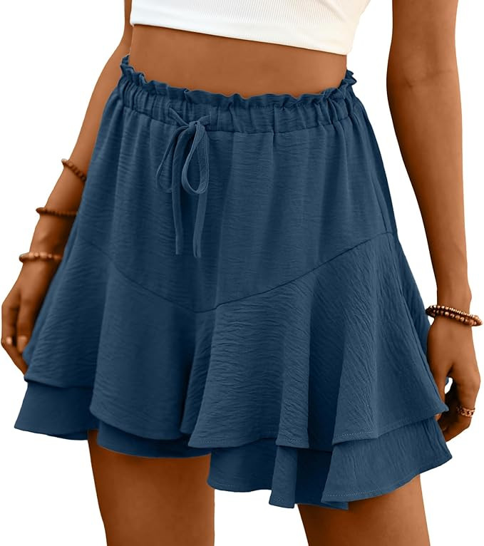 Lepunuo Flowy Shorts for Women Boho Ruffle Tiered Butterfly Skorts High Waist Mini Skirts Casual ... | Amazon (US)