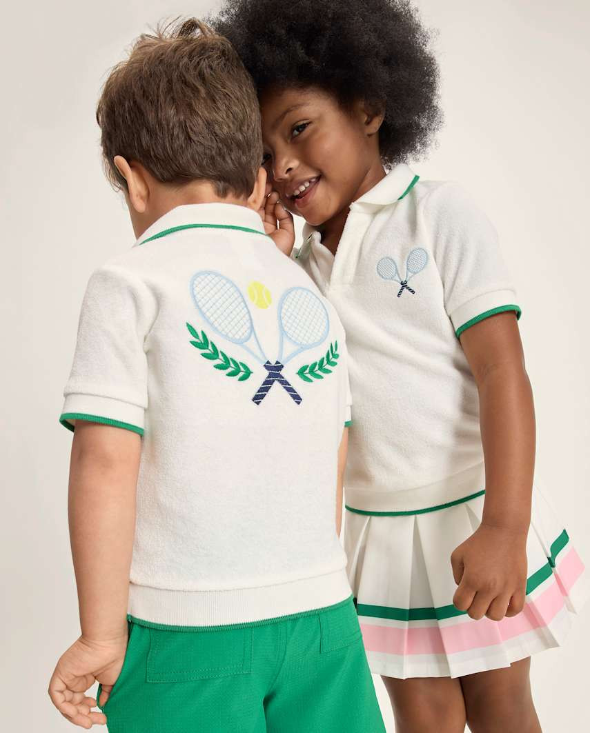 Gymboree | Kids Embroidered Tennis Terry Polo - Club House in White | Size 12 | 100% Cotton | Gymboree