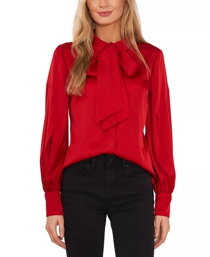 Women's Long Sleeve Button-Up Bow Blouse | Macys (US)