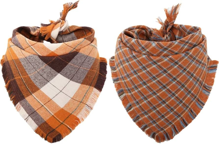 Fall Dog Bandana Autumn Thanksgiving Plaid Reversible Triangle Bibs Scarf Accessories for Dogs Pets | Amazon (US)