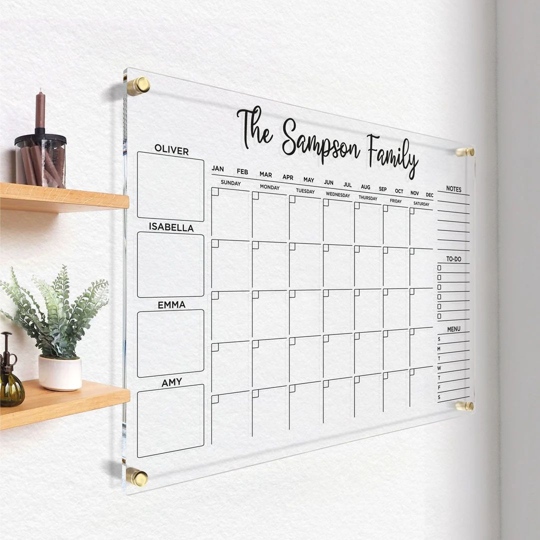 Acrylic Family Planner | Personalized Monthly Calendar | Dry Erase Board | Wall Calendar with Mar... | Etsy (US)