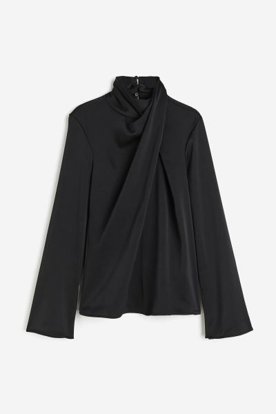 Draped blouse - Black - Ladies | H&M GB | H&M (UK, MY, IN, SG, PH, TW, HK)