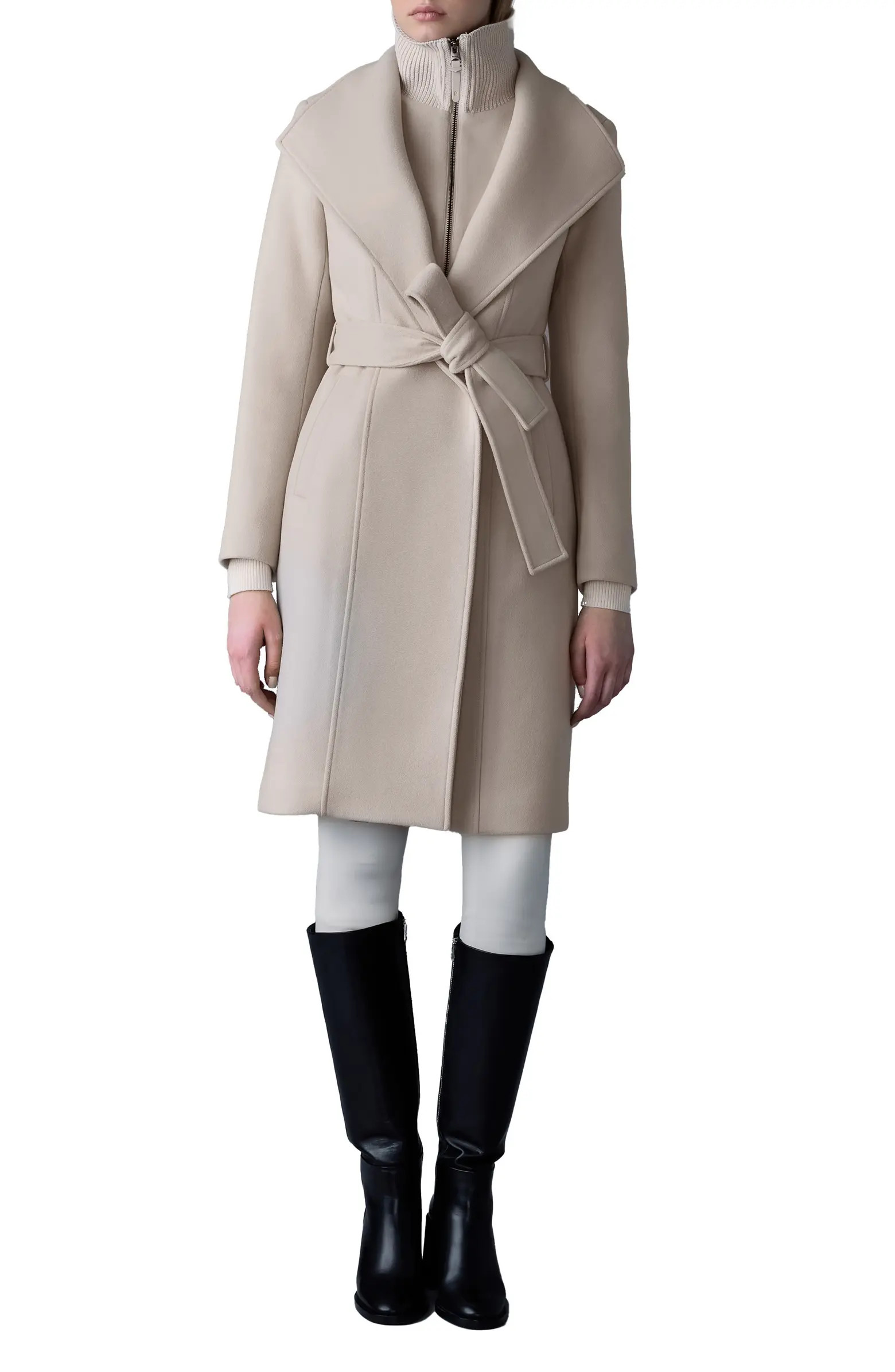 Norita Belted Double Face Wool Coat with Wool Blend Bib | Nordstrom