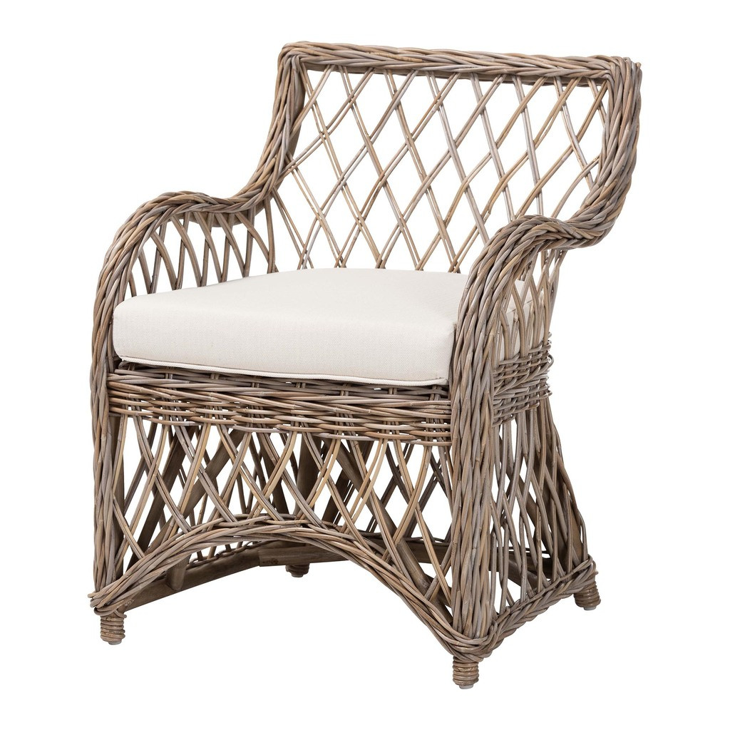 Debra Handwoven Open-Weave Rattan Armchair with Cushion In Kubu Grey | 1stopbedrooms