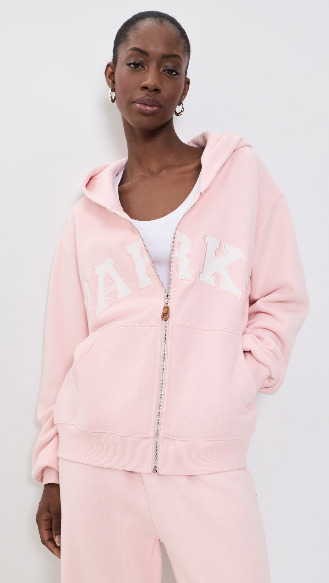 PARKE Zip-up Varsity Hoodie Rose S/M | Shopbop