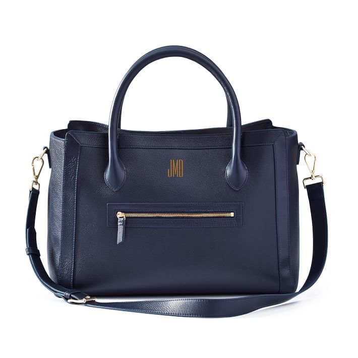 Zoe Leather Work Tote, Navy | Mark and Graham