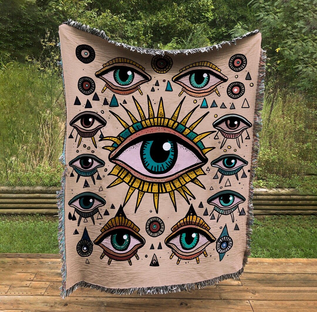 All Seeing Eyes Woven Blanket Evil Eye Cotton Eye Pattern - Etsy | Etsy (US)