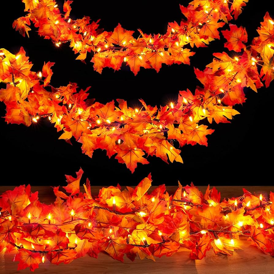 Fall Decorations for Home 9FT Plug in Thanksgiving Lights Lighted Fall Garland 50 Bulbs Maple Lea... | Amazon (US)