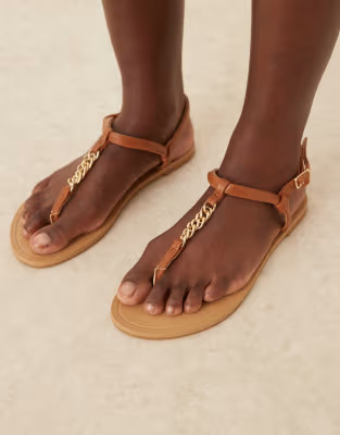 ASOS DESIGN Wide Fit Fancy chain flat sandals in tan | ASOS (Global)