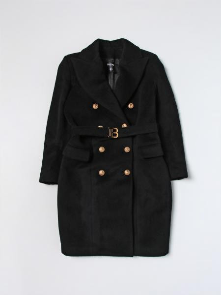 BALMAIN KIDS: coat for girls - Black | Balmain Kids coat BT2B10E0124 online at GIGLIO.COM | Giglio.com - Global Italian fashion boutique