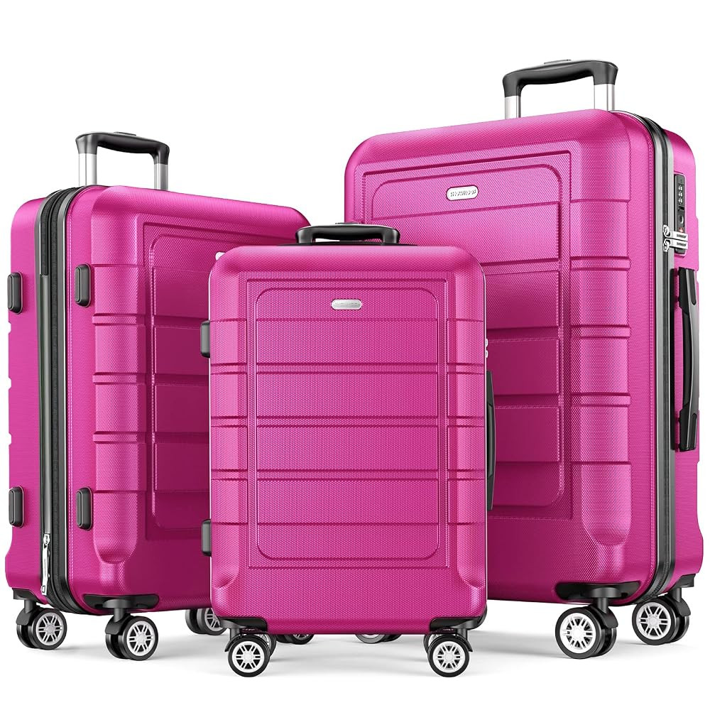 SHOWKOO Luggage Sets Expandable PC+ABS Durable Suitcase Sets Double Wheels TSA Lock Megenta 3pcs | Amazon (US)