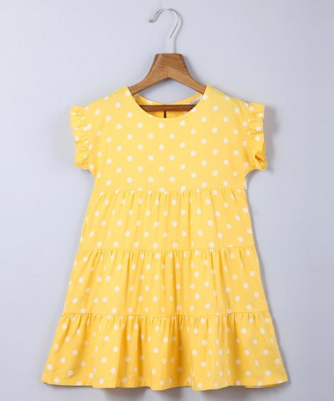 Beebay Yellow Polka Dot Tiered Angel-Sleeve Dress - Newborn, Infant, Toddler & Girls | Zulily