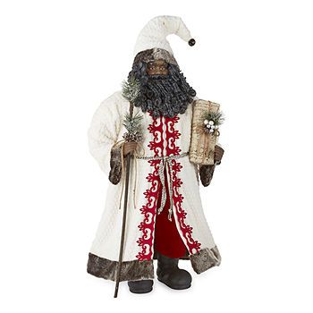 North Pole Trading Co. 36" African American White Fur with Red Trim Santa Figurine | JCPenney