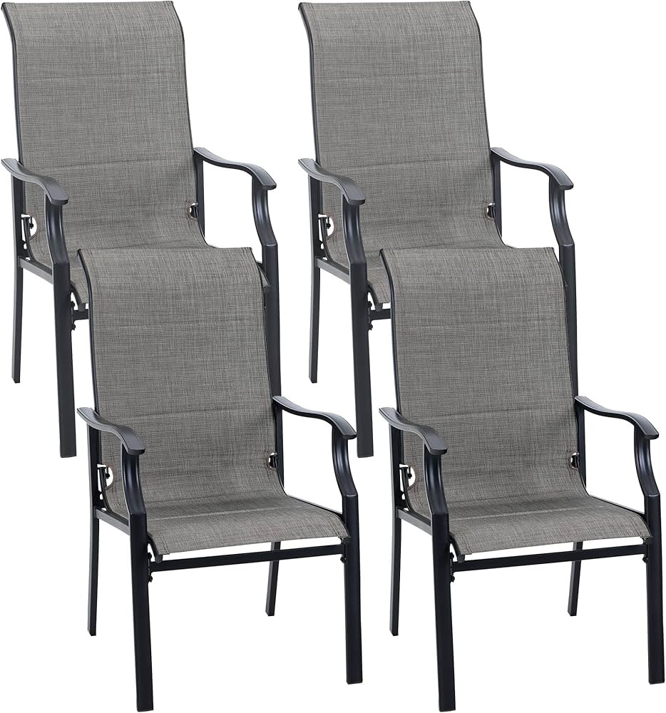 PHI VILLA Outdoor Dining Chairs Set of 4, High Back Textilene Fabric Padded Armchairs with E-Coat... | Amazon (US)