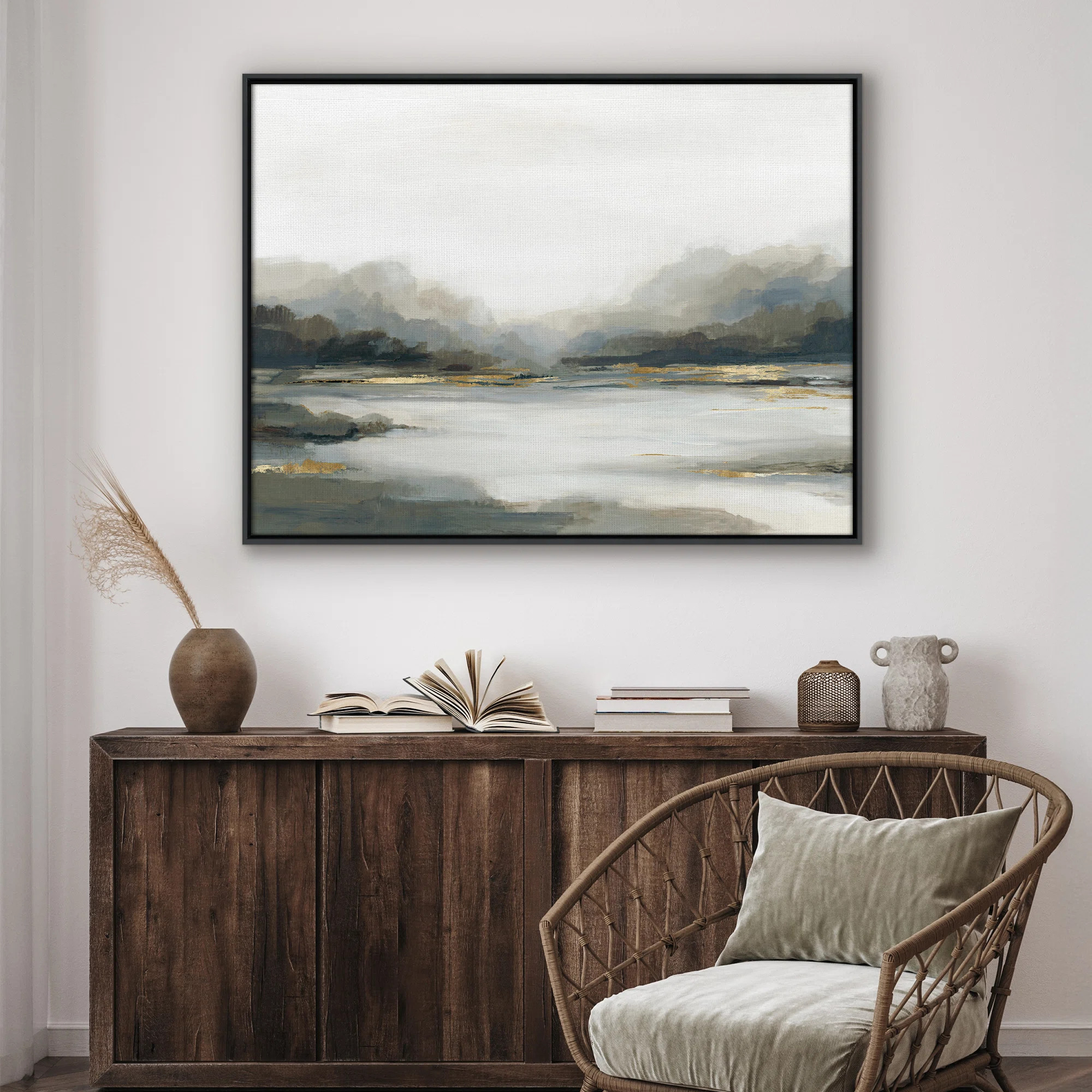 30x40 Canvas Wall Art with Gold Foil - Grey, Black, White and Blue - Mountain Landscape Wall Art | Wayfair North America