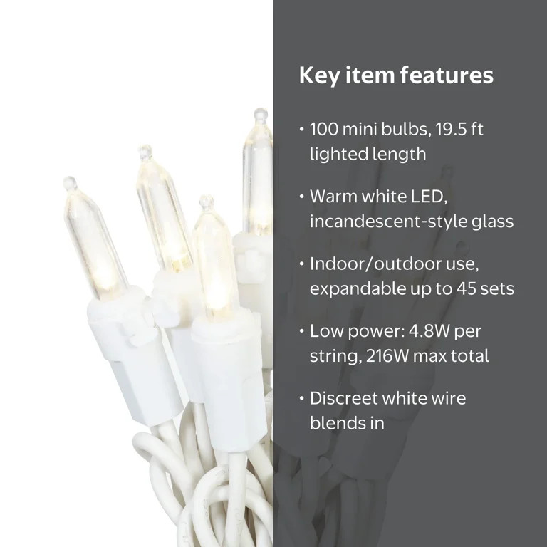 Mainstays 100-Count LED Mini Outdoor String Lights | Walmart (US)