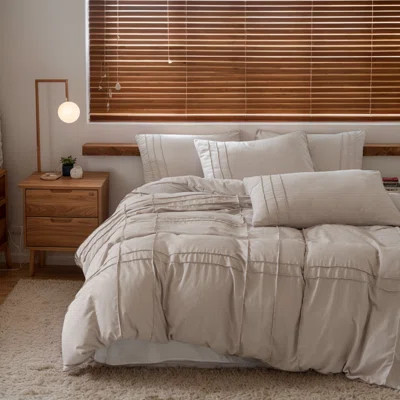 Dailynap Minimalist Brown Down Comforter Cover Bedding Set, Geometric Pleated Craftsmanship, With Matching Pillowcases | Wayfair North America