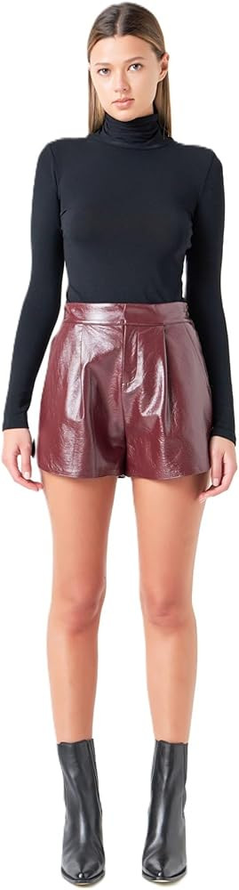 Women's High-Waisted Faux Leather Shorts, Burgundy, M | Amazon (US)