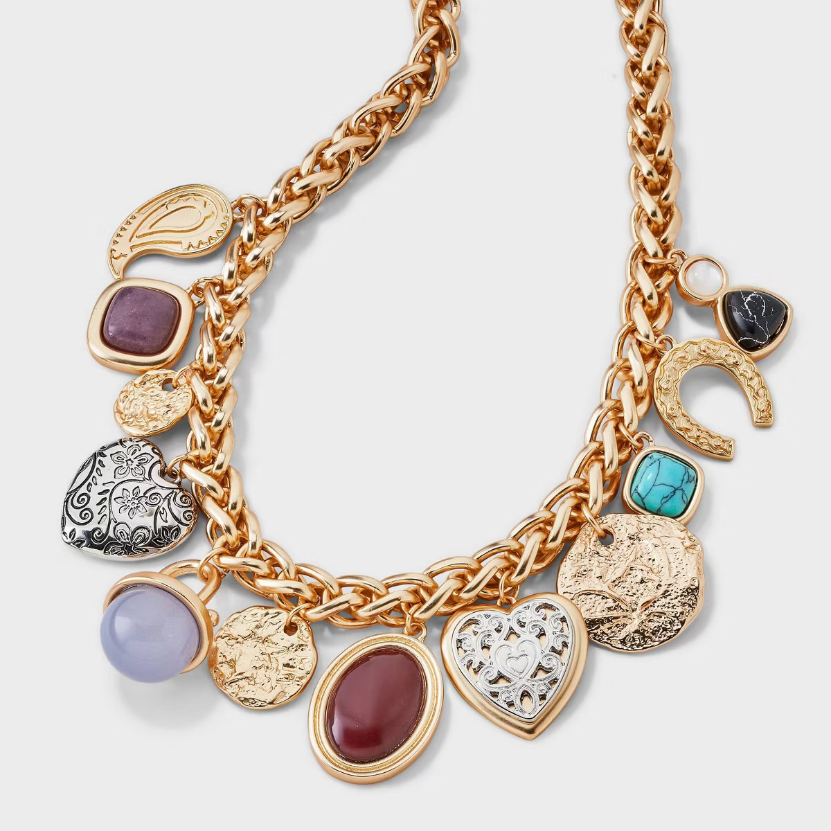 Cabochon Mixed Charm Necklace - Universal Thread™ Gold/Blue/Black/Brown | Target