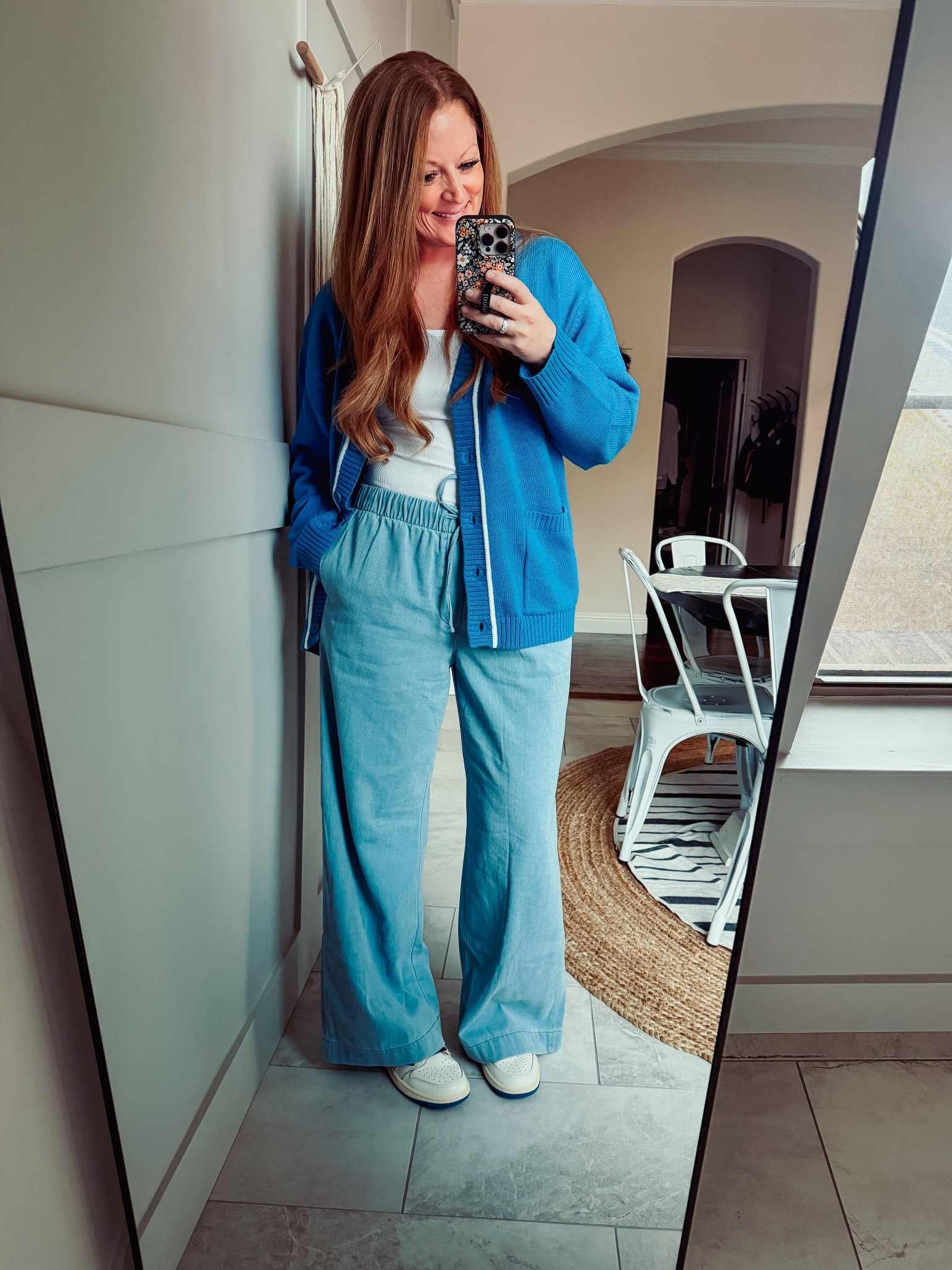 New comfy jeans from American Eagle. They have a drawstring, are loose, and wide-leg. The denim is very lightweight & flowy. I'm wearing my regular M, I would say they run big but they are supposed to be loose!

#LTKOver40 #LTKootd