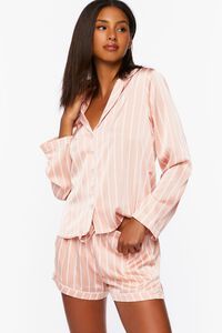 Satin Pinstripe Shirt & Shorts Pajama Set | Forever 21 (US)