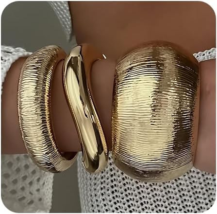 SAMOCO 3Pcs Chunky Gold Bangle Bracelets for Women Trendy Wide Wrist Cuff Bracelets Stack Stateme... | Amazon (US)