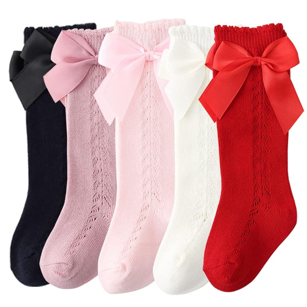 QandSweet Baby Girl Knee-High Socks Toddlers Bow Stockings Newborn Infant Non-Slip Sock | Amazon (US)