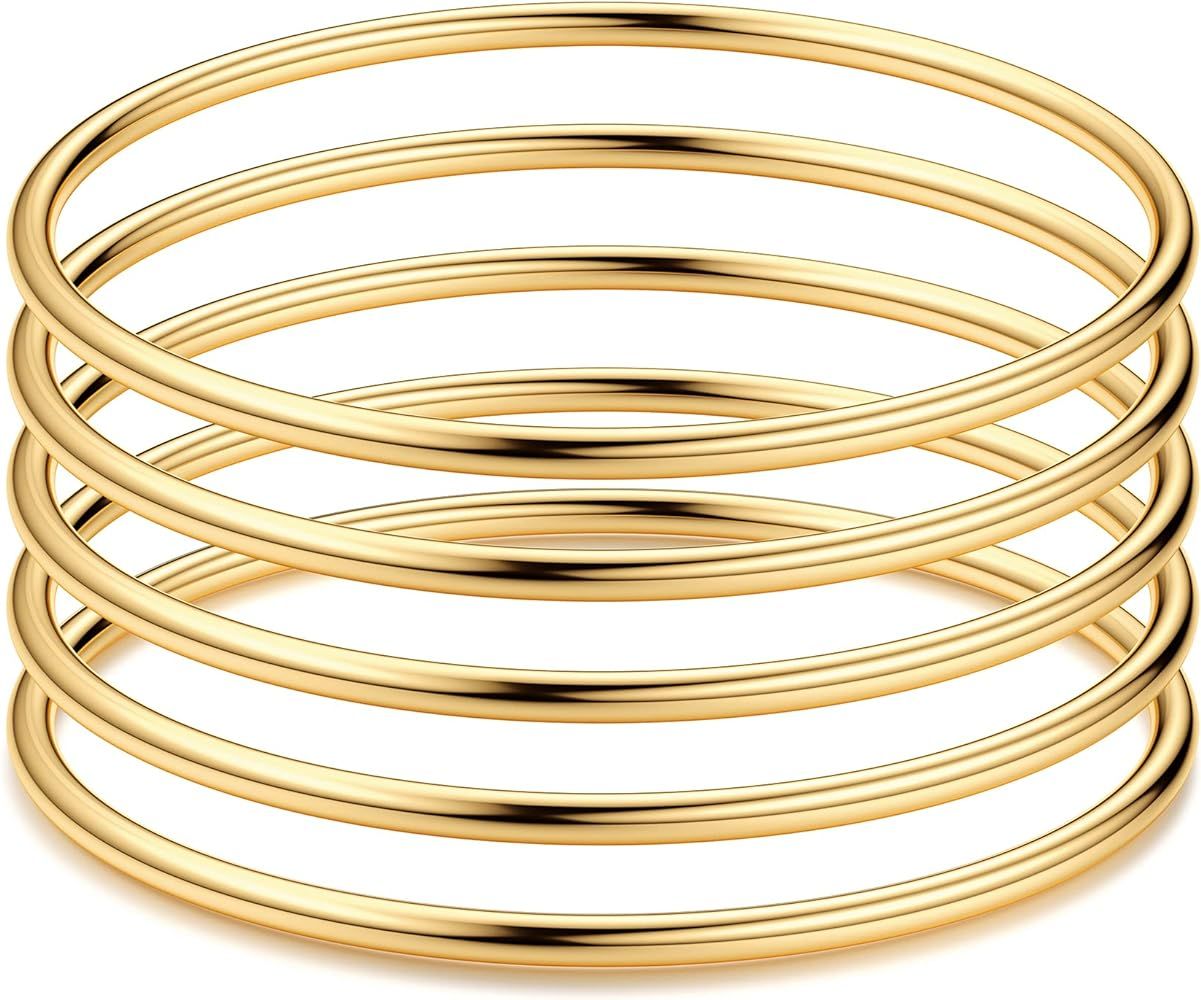 YADOCA 3mm 14K Gold Plated Bracelet Stainless Steel Glossy Thin Round Bangle Bracelet for Women O... | Amazon (US)