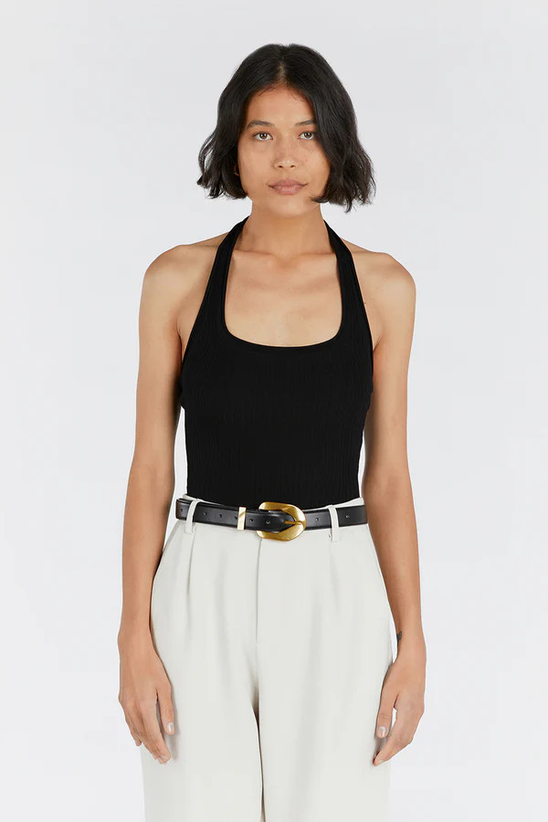 EDDISON BLACK KNIT HALTER TOP | DISSH