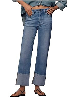 Women's Wide Leg Cuffed Jeans High Waisted Straight Leg Stretchy Boyfriend Denim Pants | Amazon (US)