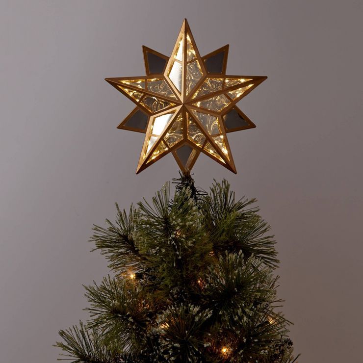 12.5" Lit Mirrored Star Christmas Tree Topper Gold - Wondershop™ | Target