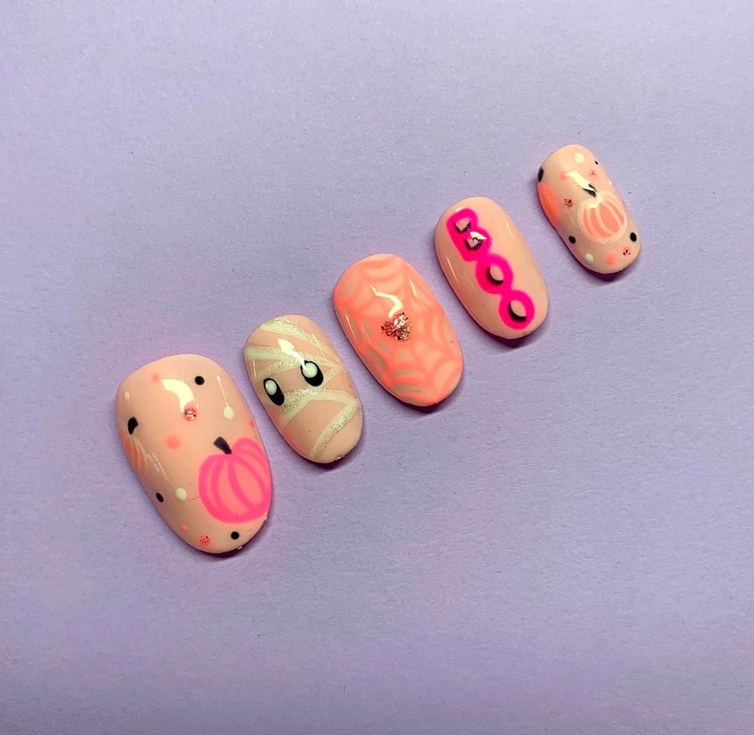 Pink Halloween Press on Nails - Etsy | Etsy (US)