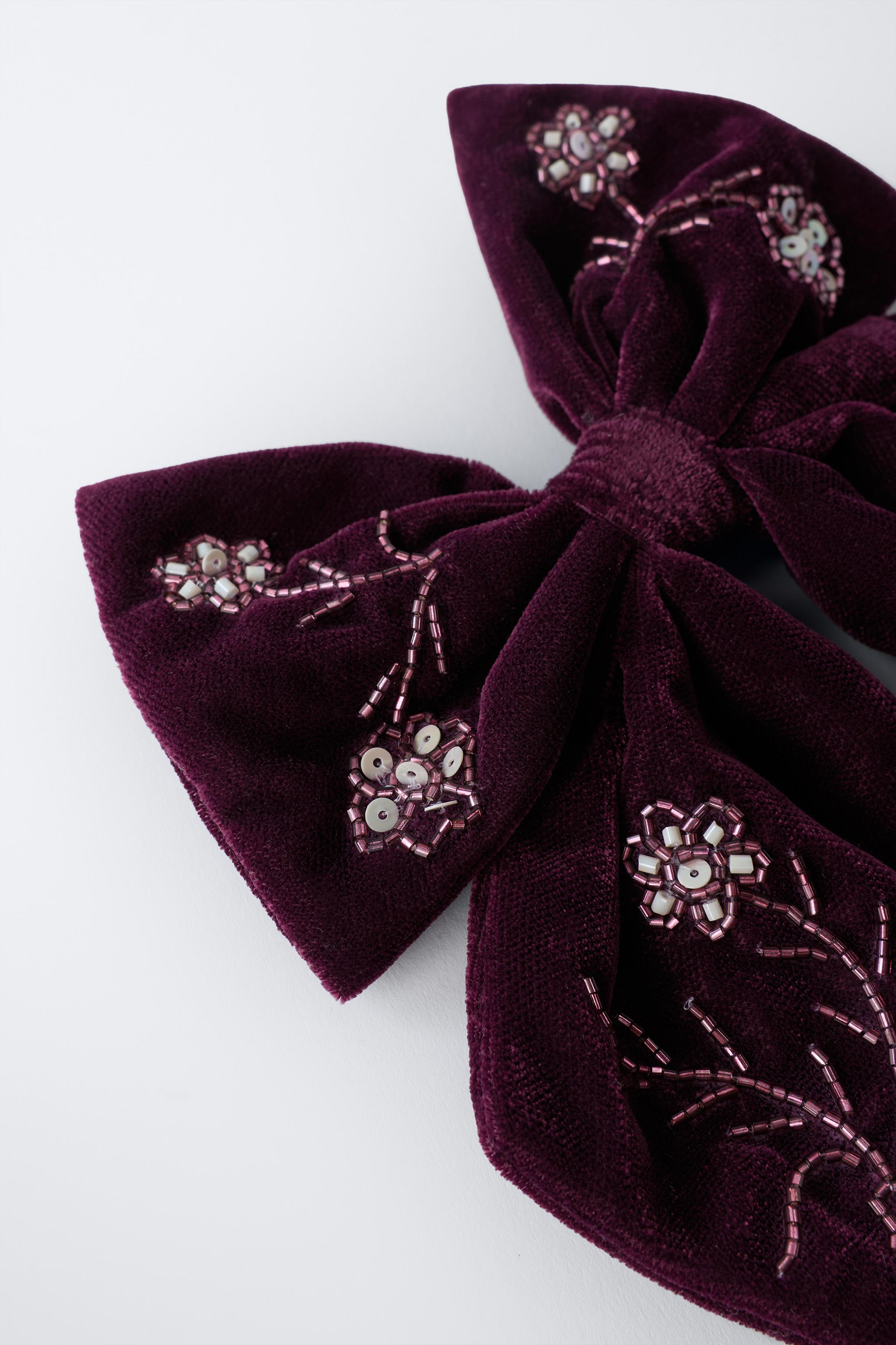 VELVET SEQUIN BOW BARRETTE | Zara US